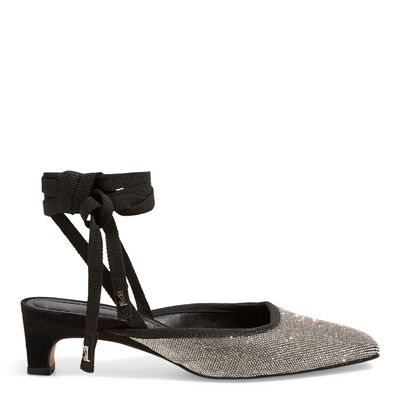 Scarpin Slingback Preto Camurça Brilho