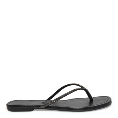 Rasteira Bico Quadrado Manta Brilho Preto