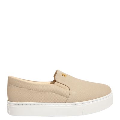 Tênis Slip On Lona Canelada Bege