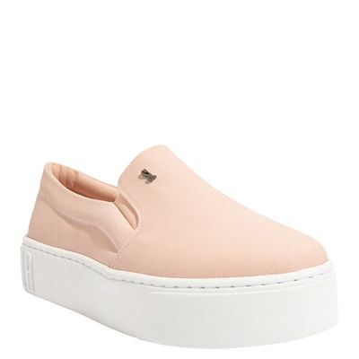 Tênis Slip On Lona Canelada Laranja Pêssego Plataforma