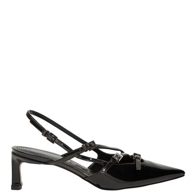 Scarpin Slingback Verniz Anzeli Preta Bico Fino Salto Baixo