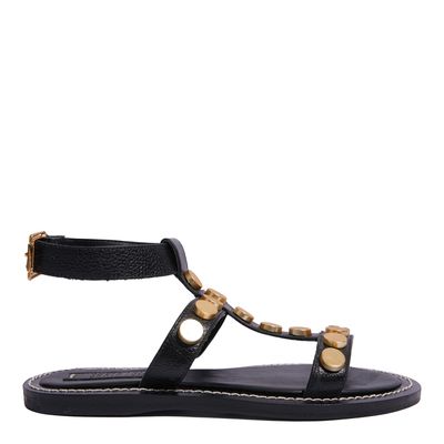 Rasteira Couro Tachas Preto