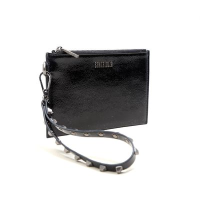 Clutch Preta Alça Fina Removível Spikes