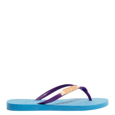 Flip Flop Borracha Azul E Tira Roxa