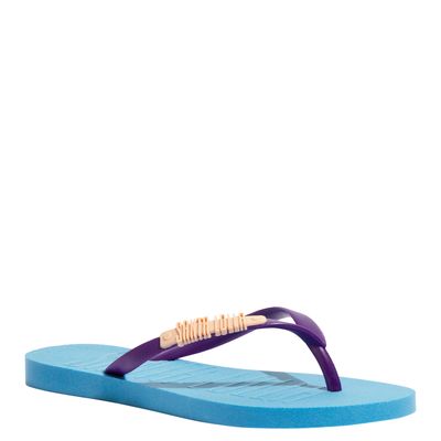 Flip Flop Borracha Azul E Tira Roxa
