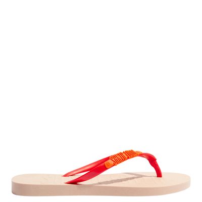 Flip Flop Borracha Bege E Tira Laranja