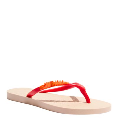Flip Flop Borracha Bege E Tira Laranja