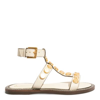 Rasteira Couro Tachas Off White