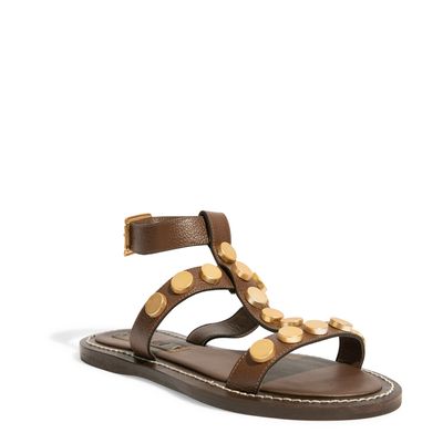 Rasteira Couro Tachas Marrom