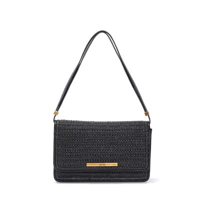 Bolsa Baguete Preta Palha Alça De Ombro