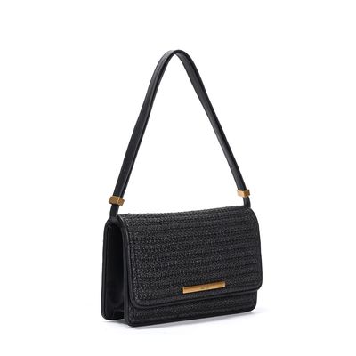 Bolsa Baguete Preta Palha Alça De Ombro