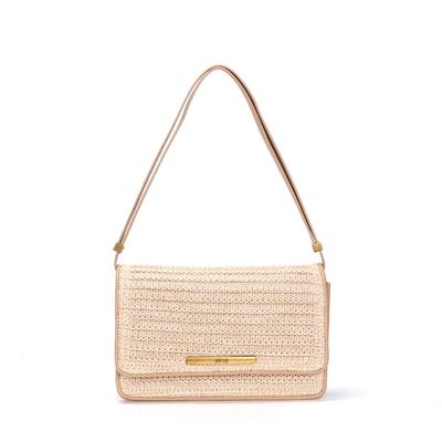 Bolsa Baguete Bege Palha Alça De Ombro