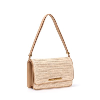 Bolsa Baguete Bege Palha Alça De Ombro