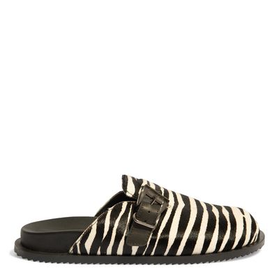 Mocassim Mule couro pelo animal print zebra