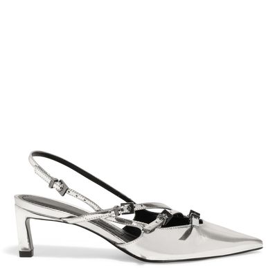 Scarpin Slingback Prata Salto Baixo Bico Fino