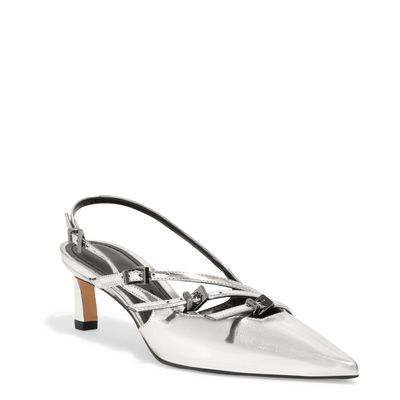 Scarpin Slingback Prata Salto Baixo Bico Fino