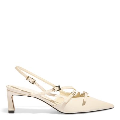 Scarpin Slingback Off White Salto Baixo Bico Fino