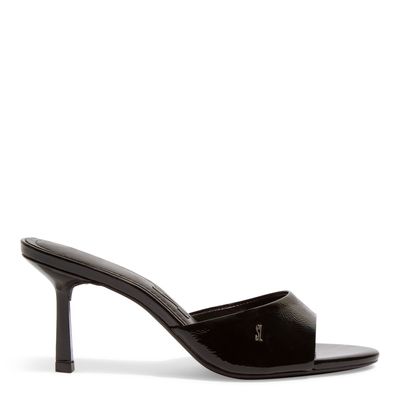 Mule Couro Verniz Preto Salto Fino
