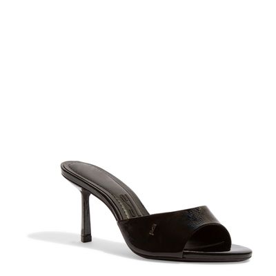 Mule Couro Verniz Preto Salto Fino