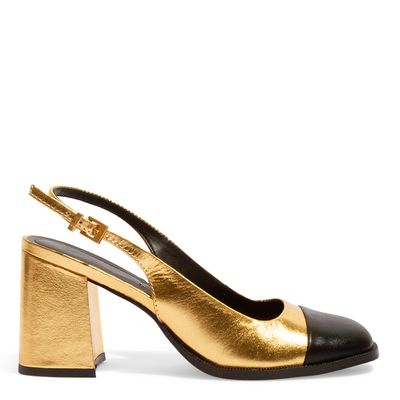 Scarpin Boneca Couro Cristal Dourado