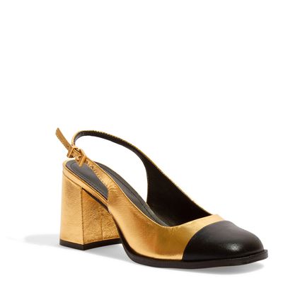 Scarpin Boneca Couro Cristal Dourado