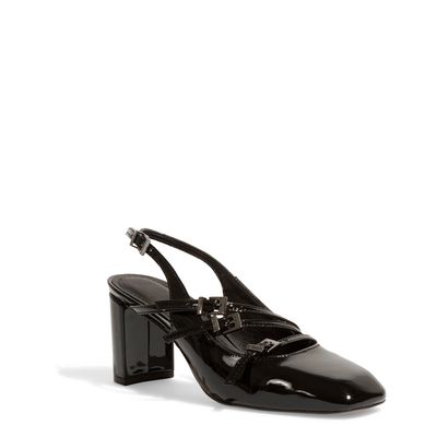 Scarpin Boneca Preto Tiras Salto Grosso