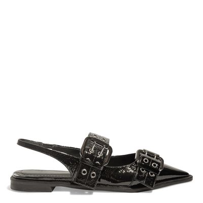 Sapatilha Slingback Fivelas Couro Preto