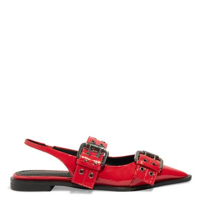 Sapatilha Slingback Fivelas Couro Vermelho