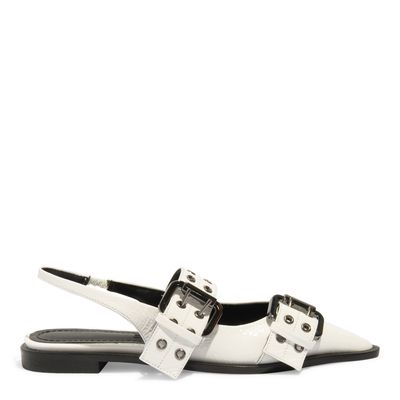 Sapatilha Slingback Fivelas Couro Branco