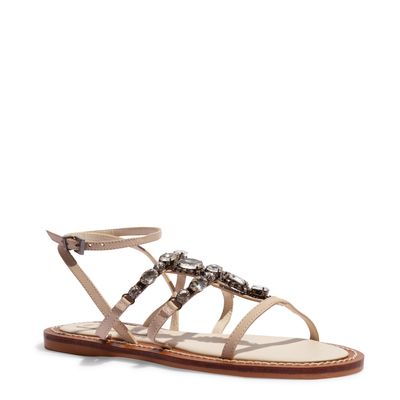 Rasteira Couro Off White Tiras Pedraria