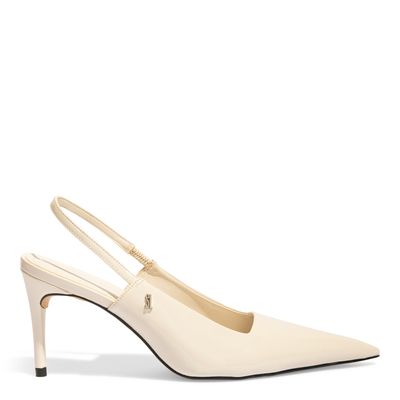 Scarpin Slingback Verniz Off White Salto Alto Fino