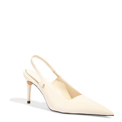 Scarpin Slingback Verniz Off White Salto Alto Fino