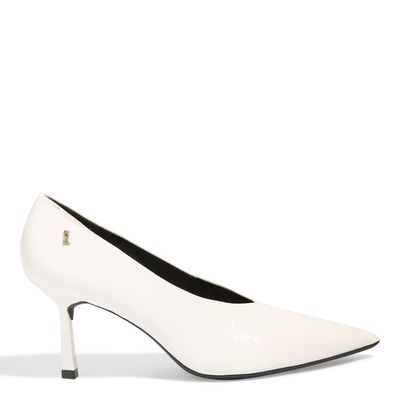 Scarpin Couro Verniz Branco Salto Médio