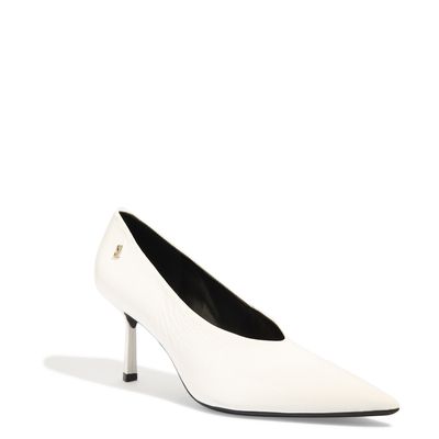 Scarpin Couro Verniz Branco Salto Médio