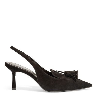 Scarpin Slingback Couro Camurça Preto Salto Médio