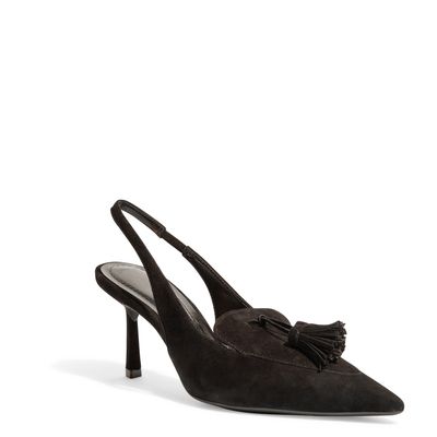 Scarpin Slingback Couro Camurça Preto Salto Médio