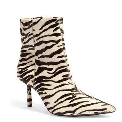 Bota Couro Animal Print Zebra Salto Fino