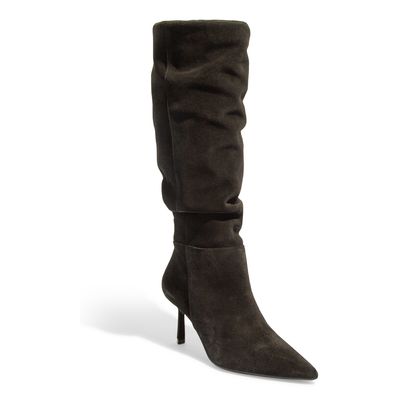Bota Couro Camurça Preto Salto Fino Médio