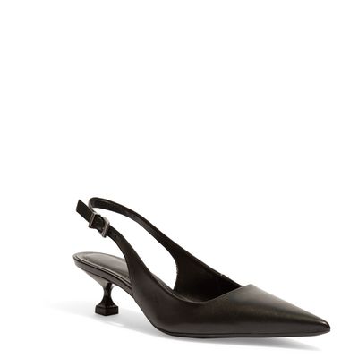 Scarpin Slingback Couro Nobre Preto Salto Taça