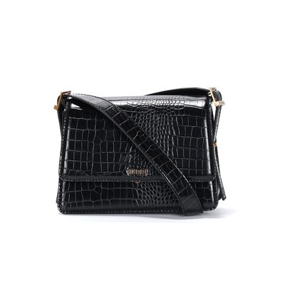 Bolsa Croco Preta Alça Tiracolo Ajustável Fivela