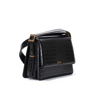 Bolsa Croco Preta Alça Tiracolo Ajustável Fivela