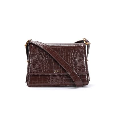 Bolsa Croco Marrom Alça Tiracolo Ajustável Fivela