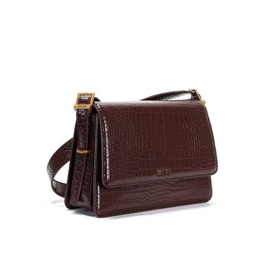 Bolsa Croco Marrom Alça Tiracolo Ajustável Fivela