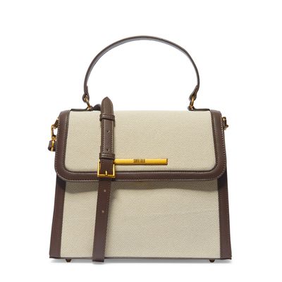 Bolsa Palha Bege E Marrom Transversal Alça Dupla