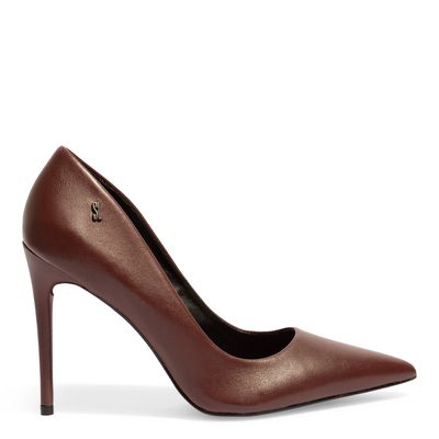 Scarpin Couro Bico Fino Vermelho Bordô