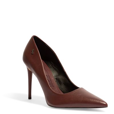 Scarpin Couro Bico Fino Vermelho Bordô