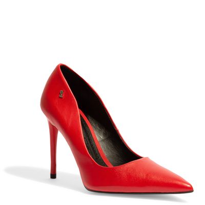 Scarpin Couro Bico Fino Vermelho