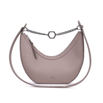 Bolsa Meia Lua Cinza Alça de Ombro
