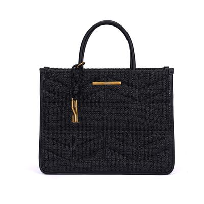Bolsa Tote Preta Tramada Alça De Mão
