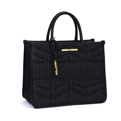 Bolsa Tote Preta Tramada Alça De Mão